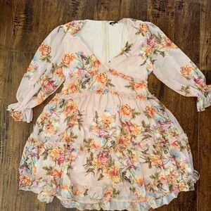 Vibrant Floral Dress with Ruffled Skirt